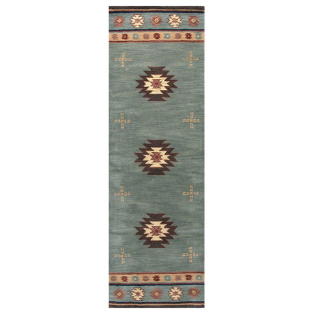 Alora Decor Ryder 2'6" x 10' Tribal Gray Blue/Rust/Burgundy/Tan/Khaki Rug