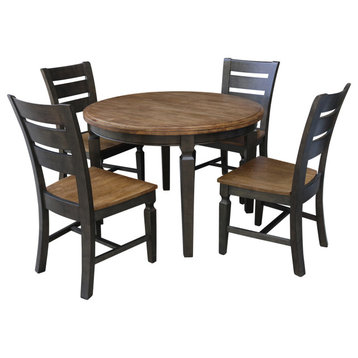 44 in. Round Top Dining Table with 4 Ladderback Chairs, Hickory/Washed Coal