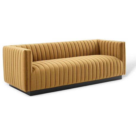 Conjure Channel Tufted Velvet Sofa, Cognac