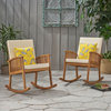 Audrey Outdoor Acacia Wood Rocking Chairs, Set of 2, Brown Patina Finish, Cream