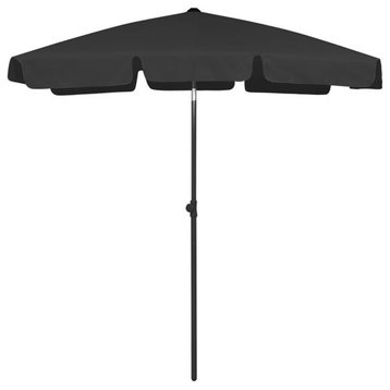 vidaXL Beach Umbrella Black Outdoor Garden Parasol Canopy Sunshade Sun Shelter
