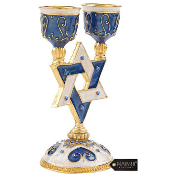 Matashi Oil Candle Holders w Crystals Displays 2 Candles Star of David Decor