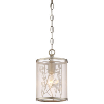 Vine 1 Light Mini Pendant, Burnished Silver with Crystal
