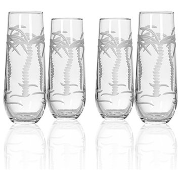 Palm Tree 8.5oz Stemless Champagne Flute | Set Of 4