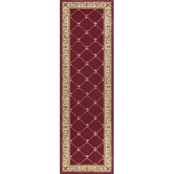 Orleans Traditional Border Area Rug, Red, 2'3''x7'3''