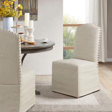 Madison Park Foster Highback Skirt Farmhouse Side Dining Chair, Beige, Set of 2