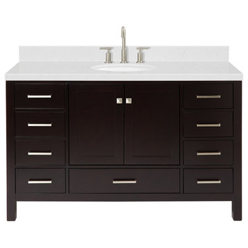 Ariel Cambridge 54" Single Oval Sink Vanity, Carrara Quartz, Espresso