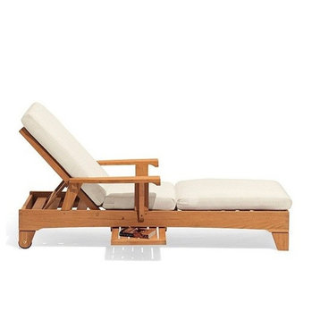 Teak Outdoor Patio Caranas Chaise Lounger With Side Tray, Set of 2