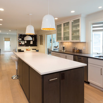 Sleek White Kitchen with Cherry Island