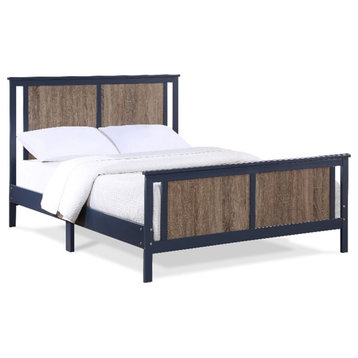 Olive & Opie Connelly Wood Reversible Panel Full Bed in Midnight Blue/Walnut