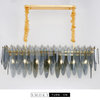Smoky gray/Gold/Blue Frosted Glass Rectangle Crystal Chandelier, Gray, 37.4"
