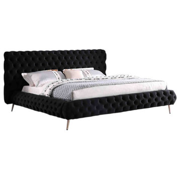Best Master Furniture Demeter Tufted Fabric Platform Queen Bed in Black