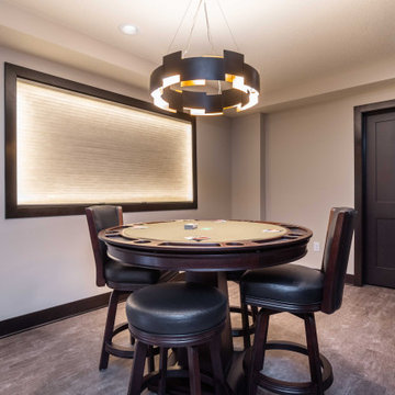 Modern Windowless Lower Level Media and Family Room Featuring "Faux Windows"