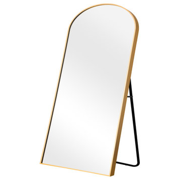 Arched Full Length Aluminium Metal Framed Wall-Mounted Mirror, Gold, 71"x31.4"