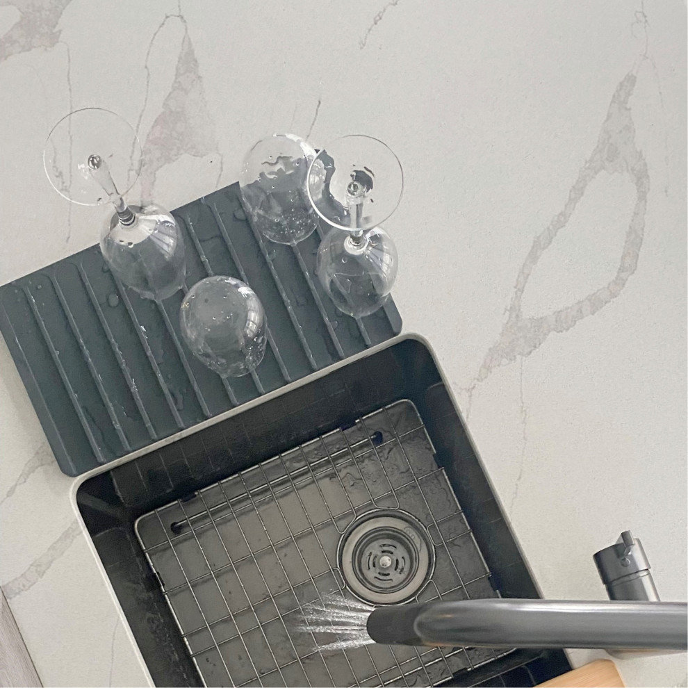 STYLISH Silicone Drying Mat and Trivet, Dark Gray