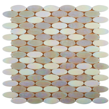 Mosaic Glass Tile Oval Shape For Swimming Pool Wet Area & More, White Gold