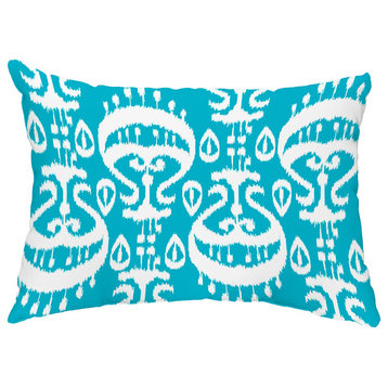 Ikat 14"x20" Decorative Ikat Outdoor Throw Pillow, Turquoise