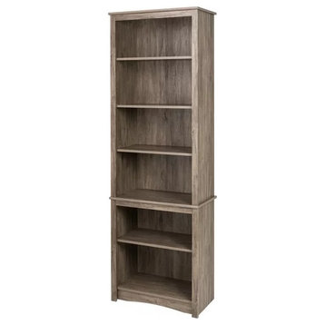Modern Tall Bookcase, Slim Design With Adjustable & Fixed Shelves, Drifted Gray