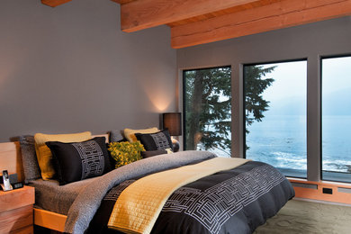 Inspiration for a contemporary bedroom in Vancouver with grey walls.