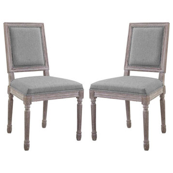 Modway Court 20" Polyester Fabric Dining Side Chair in Light Gray (Set of 2)