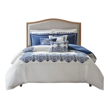 Madison Park Indigo Sky Faux Linen Oversized Comforter Set, King/Cal King