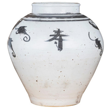 Jar Vase Longevity Wide Top Black Ceramic Handmade Hand-C