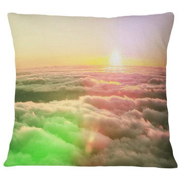 Sunset on Hills Above Clouds Landscape Printed Throw Pillow, 16"x16"