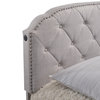 Queen All-In-One Shaped Corners Grey Upholstered Bed with Storage Footboard
