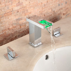 Contemporary Two Handles LED Hydroelectric Waterfall Sink Faucet - T0823F - Bathroom Sink Faucets