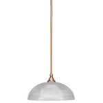 Toltec Lighting - Stem 1-Light Pendant with Hang Straight Swivel, New Age Brass/Clear Ribbed - Enhance your space with the Stem 1-Light Pendant with Hang Straight Swivel. Installation is a breeze - simply connect it to a 120 volt power supply and enjoy. Achieve the perfect ambiance with its dimmable lighting feature (dimmer not included). This pendant is energy-efficient and LED-compatible, providing you with long-lasting illumination. It offers versatile lighting options, as it is compatible with standard medium base bulbs. The pendant's streamlined design, along with its durable glass shade, ensures even and delightful diffusion of light. Choose from multiple size, finish, and color variations to find the perfect match for your decor.