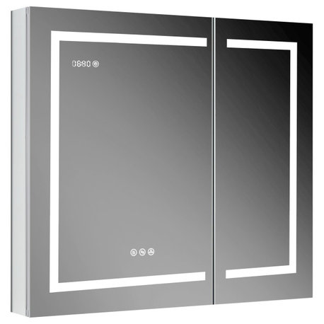 LED Medicine Cabinet With Defog, Dimmer, Makeup Mirror, Outlets, 36x32