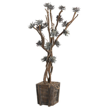 6.5' Echeveria Tree in Wooden Planter