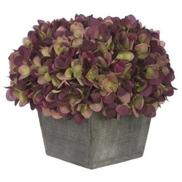 Artificial Plum/Sage Hydrangea in Grey-Washed Wood Cube