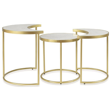 RRI Goods Modern White Marble and Gold Nesting Tables, Set of 3