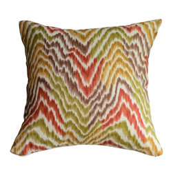 KH Window Fashions, Inc. - Flamestitch Pillow, Gold/Orange/Green/Brown, Without Insert - Decorative Pillows