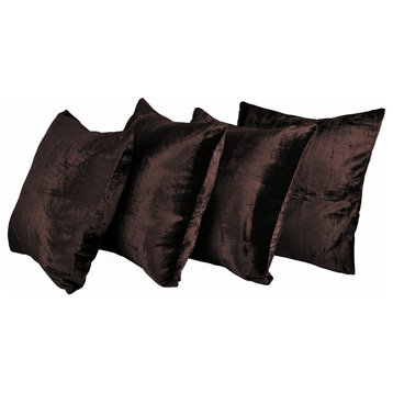 Flannel Velvet (Velvet Rayon) Pillow Cover 4 Piece Set, Brown