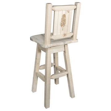 Homestead Counterstool & Swivel With Engraved Pine Tree, Lacquered