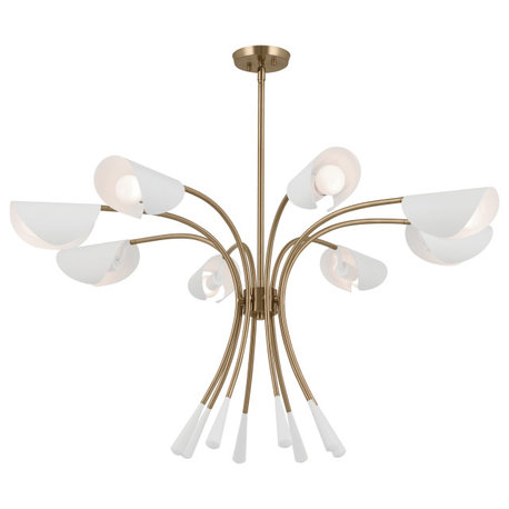 Arcus 5 Light Chandelier/Semi Flush, Satin Nickel, Champagne Bronze and White, 8 Light