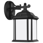 Generation Lighting Collection - Kent 1-Light Outdoor Wall Lantern, Black - The Sea Gull Lighting Kent one light outdoor wall fixture in black is an ENERGY STAR qualified lighting fixture that uses fluorescent bulbs to save you both time and money. Kent outdoor lighting fixtures by Sea Gull Lighting are crafted in die-cast aluminum for added durability to withstand harsh weather conditions. The traditional styling inspired by antique gas lanterns is offered in either Oxford Bronze with Clear Seeded glass, Black finish with Clear Beveled glass, and both finishes with Satin Etched glass. The assortment includes small and large one-light outdoor wall lanterns (with a flat bottom), as well as an additional design of small and large one-light outdoor wall lanterns (with finial on top and bottom) which can be mounted up or down, a one-light outdoor semi-flush convertible pendant and a one-light outdoor post lantern. Both incandescent lamping and ENERGY STAR-qualified LED lamping (for those fixtures with the Satin Etched glass) are available for most of the fixtures, and some can easily convert to LED by purchasing LED replacement lamps sold separately.