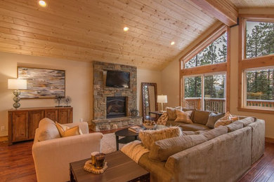 Example of a huge mountain style living room design in Other