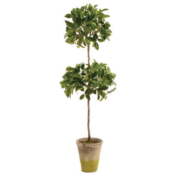 31" Tall Ficus Tree Double Topiary Faux Floral Artificial Plant Drop In Green