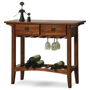 Leick Furniture Wood Mission Wine Table with Storage Drawers in Russet Oak