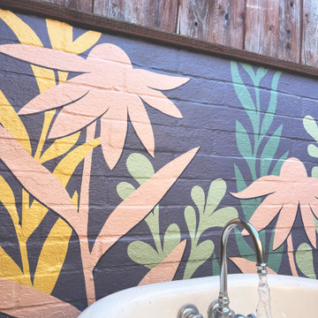 Berkeley Hills Cheerful Backyard Oasis - Outdoor Shower Botanical Mural