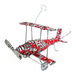 South Africa - Recycled Tin Strip Red Bi-Plane - South Africa - Decorative Objects And Figurines