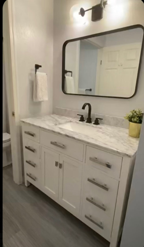 Alcove Vanity Flush To Walls Or Ok, Building Code Bathroom Vanity