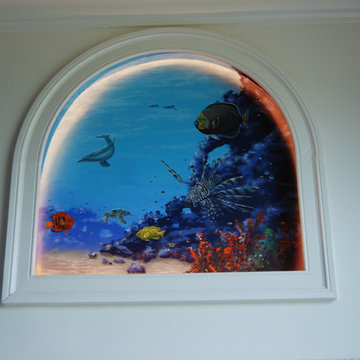 Sea Themed Murals in a Master Bathroom, hand-painted by Tom Taylor of Mural Art