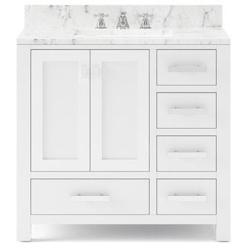 36" Wide Pure White Single Sink Bathroom Vanity, Faucet Included