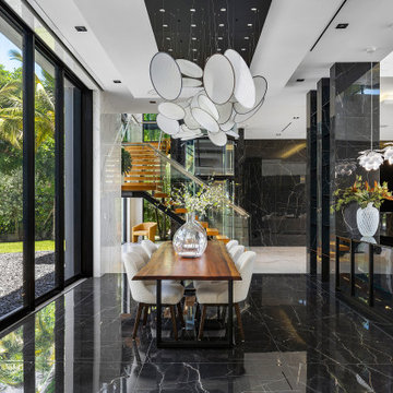 Sculptural Glass Lighting as a Dining Room Focal Point