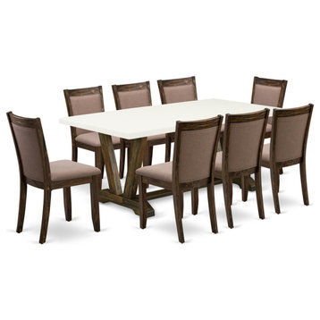 V727Mz748-9 9-Piece Dining Set, Rectangular Table and 8 Parson Chairs