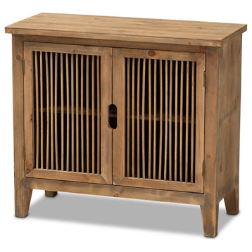 Clement Rustic Medium Oak Finished 2-Door Wood Spindle Accent Storage Cabinet